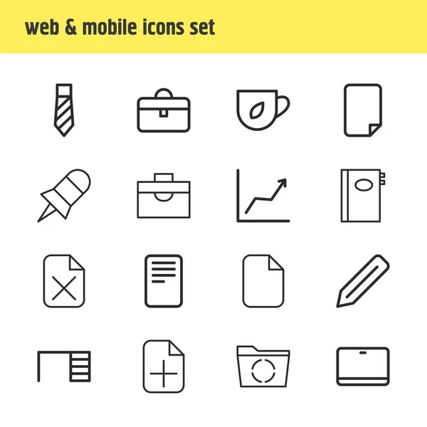 Ilustración vectorial de 16 iconos del lugar de trabajo estilo de línea. Conjunto editable de añadir, pin, escritorio y otros elementos del icono . — Archivo Imágenes Vectoriales