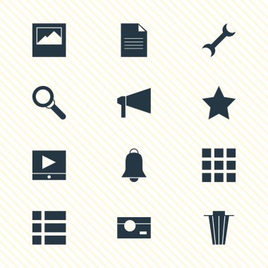 illustration of 12 online icons. Editable set of search, image, tasks and other icon elements. clipart