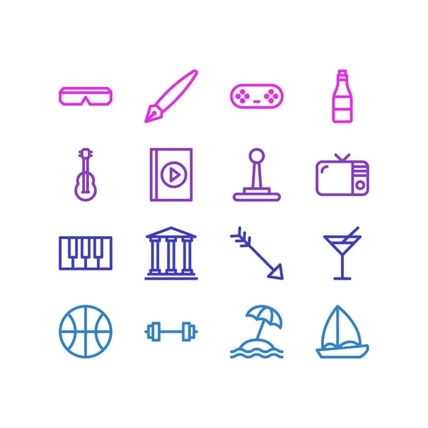 Ilustracja 16 wypoczynek ikony stylu linii. Można edytować zestaw łódź, strzałka, pióra i inne elementy ikony. — Zdjęcie stockowe