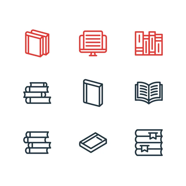 Ábra 9 könyv ikonok vonalstílus. Szerkeszthető csoportja, könyvespolc, közzétesz, oktatási és egyéb ikon. — Stock Fotó