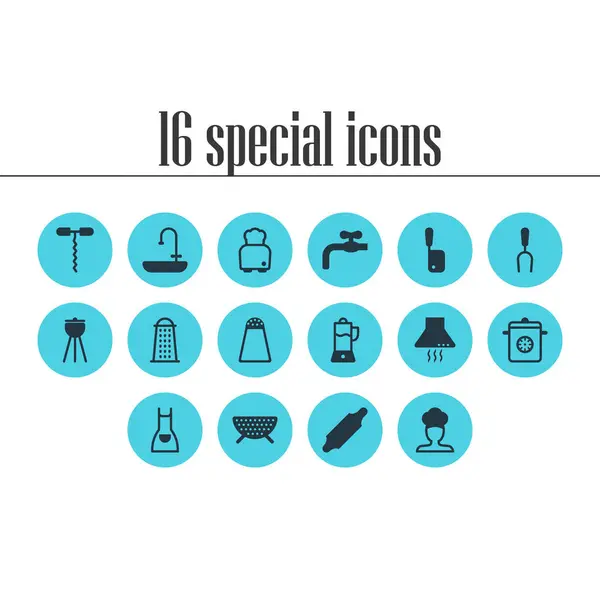 Ilustración de 16 iconos de restaurantes. Conjunto editable de fregadero, exprimidor, sacacorchos y otros elementos del icono . — Foto de Stock