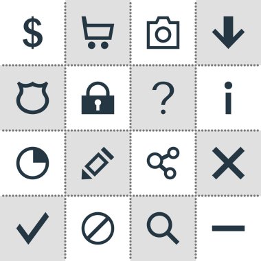 16 arabirim simgeler vektör Illustration. Düzenlenebilir kümesi bloke, sepeti ticaret, onaylama ve diğer simge öğeleri.