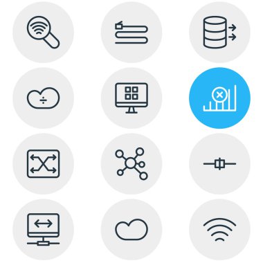 12 web simgeler çizgi stili vektör Illustration. Düzenlenebilir küme veri, paylaşım, sistemi ve diğer simge öğeleri.