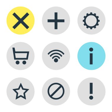 9 üye simgeler vektör Illustration. Düzenlenebilir küme Ekle, uyarı, kablosuz ağ ve diğer simge öğeleri.