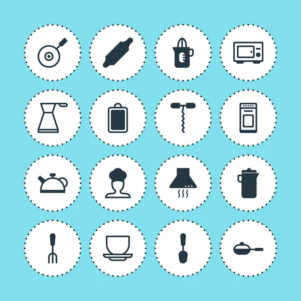 Ilustración vectorial de 16 iconos de restaurantes. Conjunto editable de taza, jarra, tetera y otros elementos del icono . — Archivo Imágenes Vectoriales