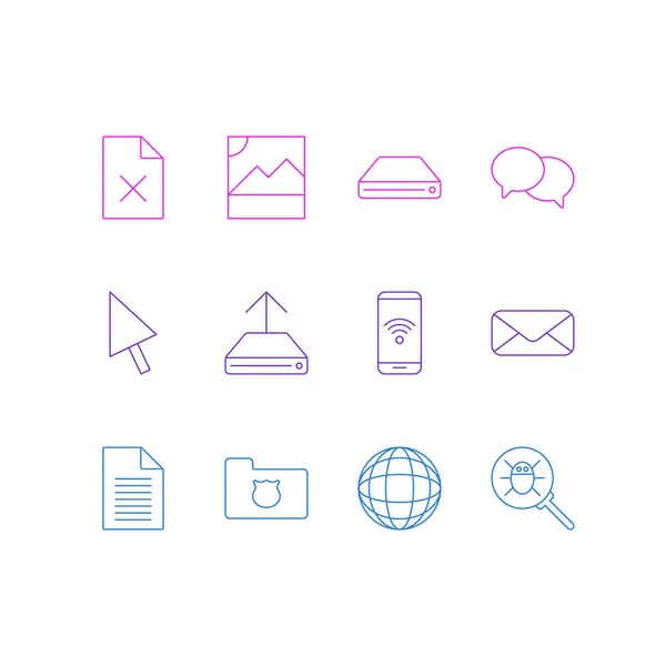 Illustration of 12 web icons line style. Editable set of remove file, hard drive backup, chat and other icon elements. — Stock Photo, Image