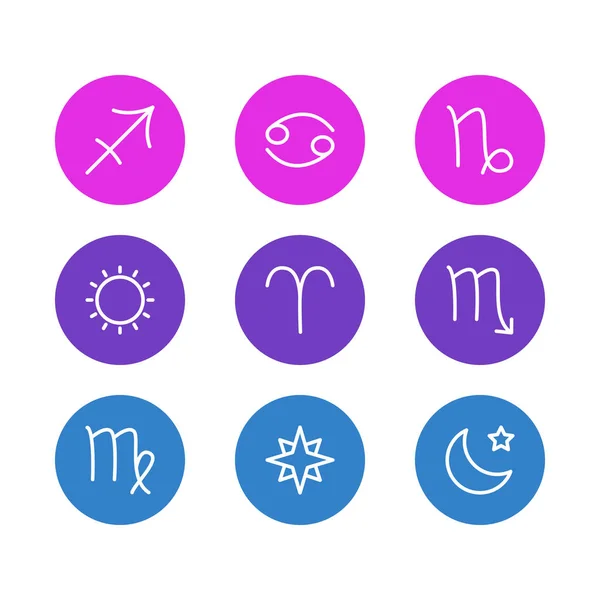 Ilustración de 9 iconos de la astrología estilo de línea. Conjunto editable de aries, estrellas, capricornio y otros elementos del icono . — Foto de Stock