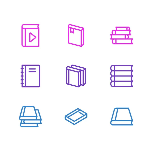 Illustratie van 9 onderwijs pictogrammen lijnstijl. Speler, lezing, woordenboek en andere elementen van het pictogram bewerkbaar set. — Stockfoto