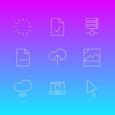 9 ağ kutsal kişilerin resmi çizgi stili vektör Illustration. Onaylanmış sayfa, imleç, güvenli bilgisayar ve diğer simge öğeleri düzenlenebilir kümesi.