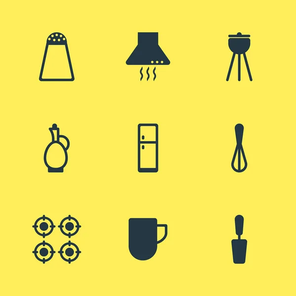9个烹饪图标的插图。可编辑的厨房罩、咖啡杯、饮水机和其他图标元素. — 图库照片