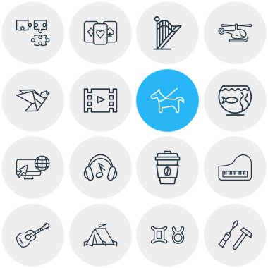 16 yaşam tarzı simgeleri çizgi stili vektör Illustration. Origami, internet sörf, Astroloji ve diğer simge öğeleri düzenlenebilir kümesi.