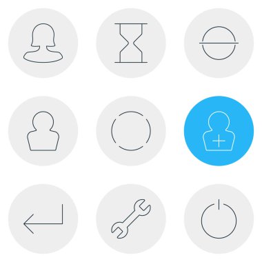 9 kullanıcı simgeleri çizgi stili vektör Illustration. Profil, düzenlenebilir kümesini girin, kadın üye ve diğer simge öğeleri.