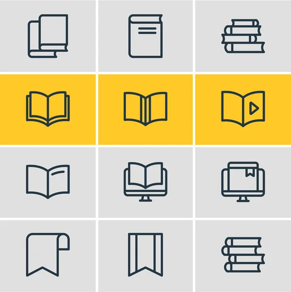 Ilustracja wektorowa 12 książki czytanie ikony stylu linii. Można edytować zbiór publikacji, księgarni, ebook i inne elementy ikony. — Wektor stockowy