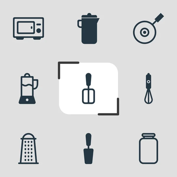 Ilustración vectorial de 9 iconos de restaurantes. Conjunto editable de exprimidor, jarra, licuadora y otros elementos del icono . — Archivo Imágenes Vectoriales