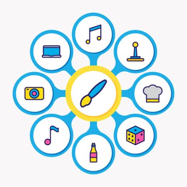 9 sevinç kutsal kişilerin resmi renkli çizgi vektör Illustration. Quaver, fırça, manevra kolu ve diğer simge öğeleri düzenlenebilir kümesi.