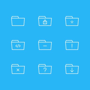 9 belge simgeleri çizgi stili vektör Illustration. Kod, özledim, download ve diğer simge öğeleri düzenlenebilir kümesi.