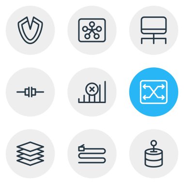 9 ağ kutsal kişilerin resmi çizgi stili vektör Illustration. Virüs, hub, switch ve diğer simge öğeleri düzenlenebilir kümesi.