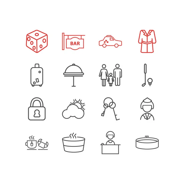 Illustration of 16 travel icons line style. Editable set of hotel delivery, bathrobe, safe and other icon elements. — Stock Photo, Image