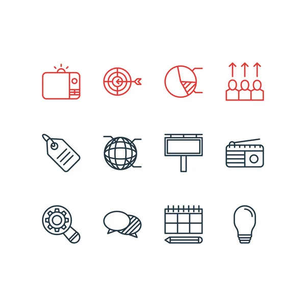 Illustration of 12 advertising icons line style. Editable set of planning, idea, pie chart and other icon elements. — Stock Photo, Image