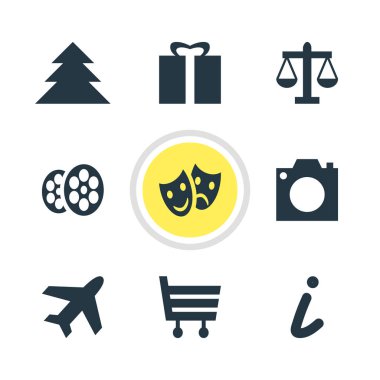 9 kontrol giriş simgesinin çizimi. Efsane, uçak, pazar ve diğer simge ögelerinin düzenlenebilir kümesi.