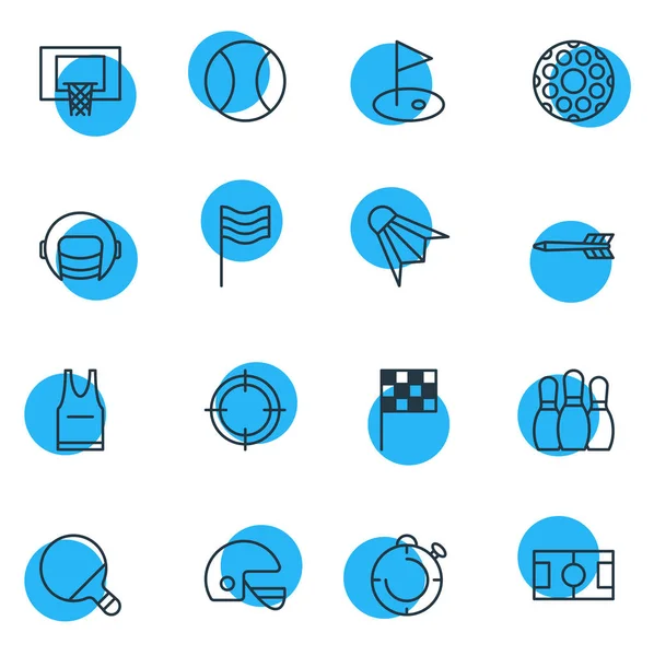 Illustrazione di 16 icone atletiche stile linea. Set modificabile di casco, palla, freccia e altri elementi icona . — Foto Stock