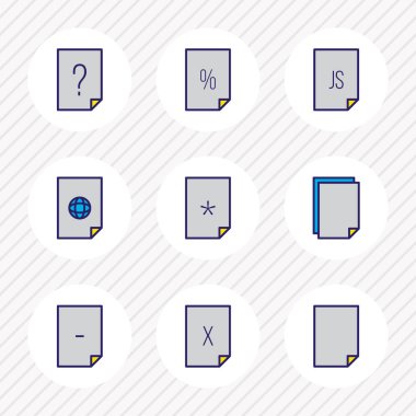 9 kağıt simgeler renkli çizgi vektör Illustration. Sil dosya, sözleşme, önemli dosya ve diğer simge öğeleri düzenlenebilir kümesi.