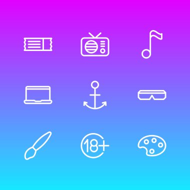 9 boş zaman simgeleri çizgi stili vektör Illustration. Düzenlenebilir 3d gözlük, tiz, palet ve diğer simge öğeleri kümesi.