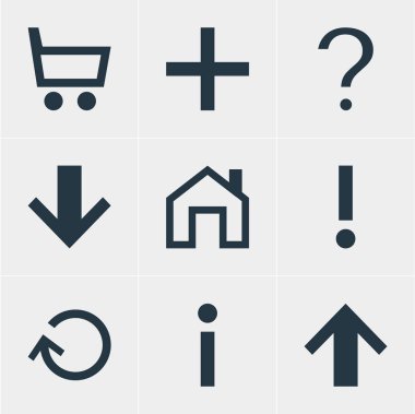 9 arayüzü simgeler vektör Illustration. Anasayfa, bilgi, düzenlenebilir set up ve diğer simge öğeleri.