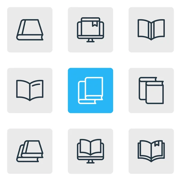 Vectorillustratie van 9 onderwijs pictogrammen lijnstijl. Online bookmark, ebook, informatie en andere elementen van het pictogram bewerkbaar set. — Stockvector