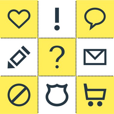 9 arayüzü simgeleri Illustration. Yazma, mesaj kabarcık, posta ve diğer simge öğeleri düzenlenebilir kümesi.