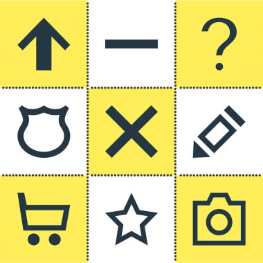 9 arayüzü simgeleri Illustration. İptal, yazma, yukarı ve diğer düzenlenebilir kümesi simgesini öğeleri.