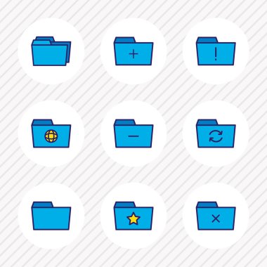 9 belge simgeleri renkli çizgi gösterimi. Düzenlenebilir kümesi silmek ağıl, paylaşılan klasör, klasör ve diğer simge öğeleri kaldırma.