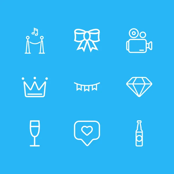 Illustration of 9 celebration icons line style. Editable set of festive bow, night club, diamond and other icon elements. — Stock Photo, Image