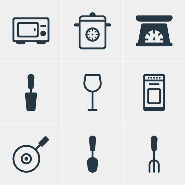 Illustration of 9 cooking icons. Editable set of spoon, stove, kitchen scale and other icon elements. — Stock Photo, Image