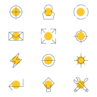 12 arabirim simgeler çizgi stili vektör Illustration. Eksi, tam ekran, yeniden yükle ve diğer simge öğeleri kümesi düzenlenebilir.