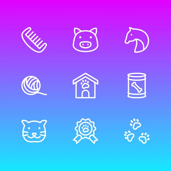 Ilustración vectorial de 9 iconos del zoológico estilo de línea. Conjunto editable de mascotas, comida para perros en lata, caballo y otros elementos del icono . — Archivo Imágenes Vectoriales