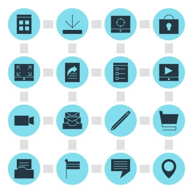 16 online simgeleri Illustration. Düzenlenebilir dizi indir, takvim, yer işareti ve diğer simge öğeleri.