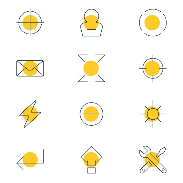 图为 12个 ui 图标线条样式。可编辑的减号、全屏、重新加载和其他图标元素集. — 图库照片