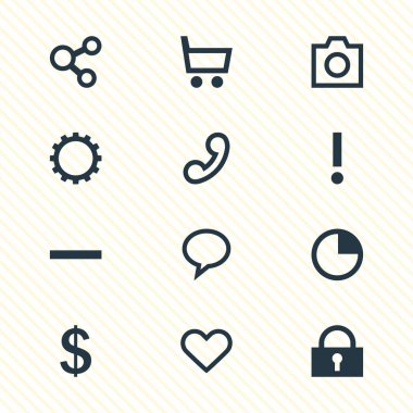 12 Kullanıcı simgeler vektör Illustration. Sepeti, kazanç, Zamanlayıcı ve diğer simge öğeleri ticaret düzenlenebilir seti.