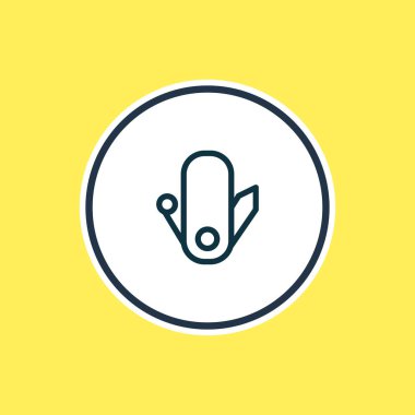 Swiss bıçak simgesi çizgi vektör Illustration. Güzel Turizm öğesi de tirbuşon simgesi öğesi olarak kullanılabilir.