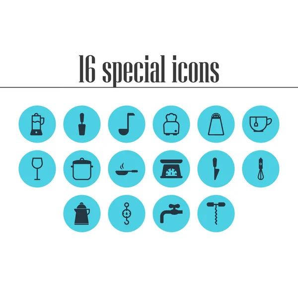 Ilustración de 16 iconos de utensilios de cocina. Conjunto editable de escala de cocina, obras de agua, escalas y otros elementos del icono . — Foto de Stock