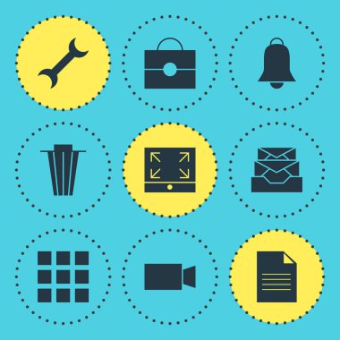 9 online simgeler vektör Illustration. Dosyayı, evrak çantası'nı, görünüm seçenekleri ve diğer simge öğeleri düzenlenebilir seti.