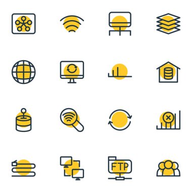 16 ağ kutsal kişilerin resmi çizgi stili vektör Illustration. Düzenlenebilir dizi kök sunucusu, ağ çözümü, dünya çapında ve diğer simge öğeleri.