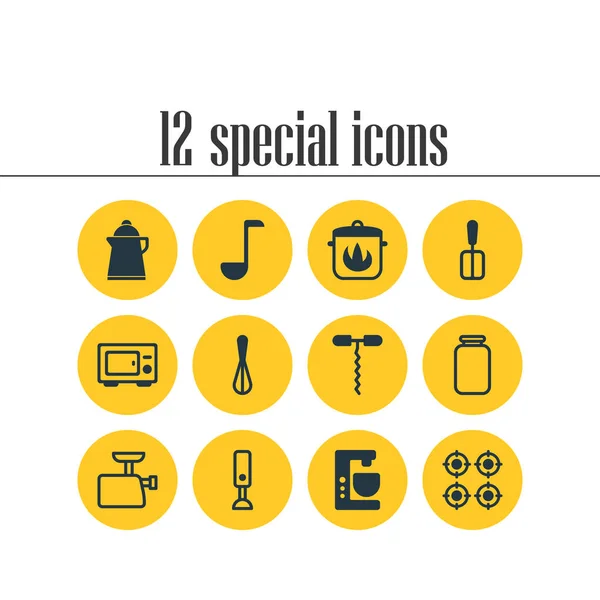 Ilustración de 12 iconos de restaurantes. Set editable de sartén caliente, hervidor de agua, licuadora y otros elementos del icono . — Foto de Stock