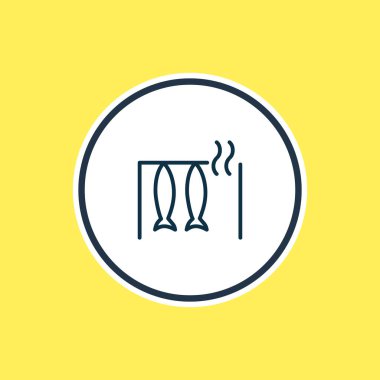 Füme balık simgesi çizgi vektör Illustration. Güzel deniz öğesi de koku simgesi öğesi olarak kullanılabilir.