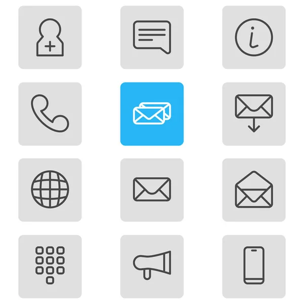 12 topluluk simgeler çizgi stili vektör Illustration. Kayıt hesap, megafon, konuşma ve diğer simge öğeleri düzenlenebilir kümesi.