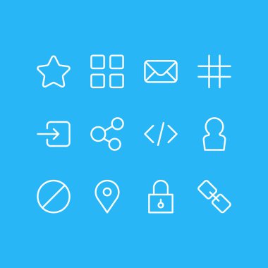 12 uygulama simgeleri çizgi stili vektör Illustration. Düzenlenebilir küme konumu, asma kilit, yıldız ve diğer simge öğeleri.