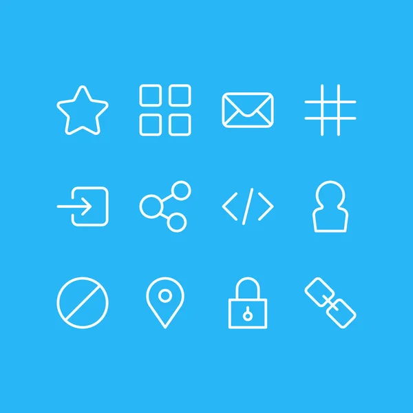 Ilustración vectorial de 12 iconos de aplicación estilo de línea. Conjunto editable de ubicación, candado, estrella y otros elementos del icono . — Archivo Imágenes Vectoriales