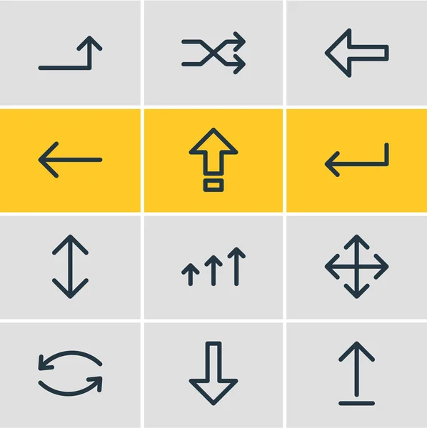 Ilustración de 12 iconos de signos estilo de línea. Conjunto editable de up-down, turn, taps lock y otros elementos del icono . — Foto de Stock