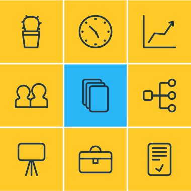 9 büro simgeler çizgi stili vektör Illustration. Grafik, yapısı, veri ve diğer simge öğeleri düzenlenebilir kümesi.
